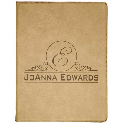 Picture of 9 1/2" x 12" Light Brown Laserable Leatherette Portfolio with Notepad