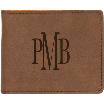 Picture of 4 1/2" x 3 1/2" Dark Brown Laserable Leatherette Bifold Wallet