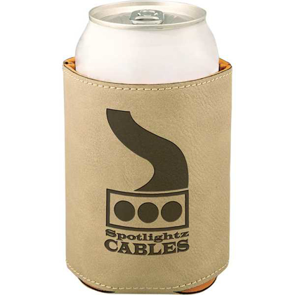 Picture of 3 3/4" Light Brown Laserable Leatherette Beverage Holder