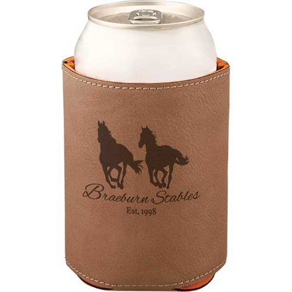 Picture of 3 3/4" Dark Brown Laserable Leatherette Beverage Holder