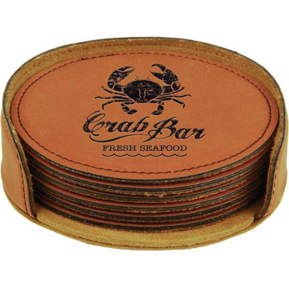 Picture of 4" Rawhide Round Laserable Leatherette 6-Coaster Set