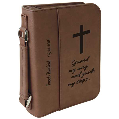 Picture of 6 3/4" x 9 1/4" Dark Brown Leatherette Book/Bible Cover with Handle & Zipper