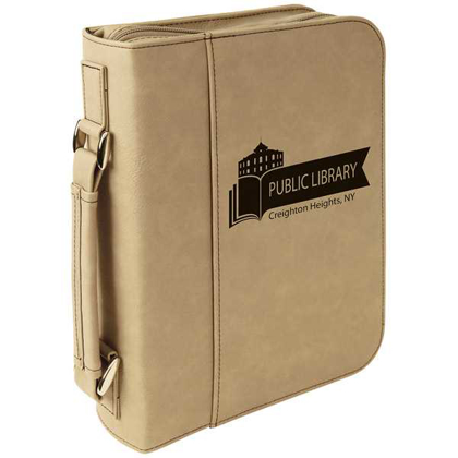 Picture of 7 1/2" x 10 3/4" Light Brown Leatherette Book/Bible Cover with Handle & Zipper