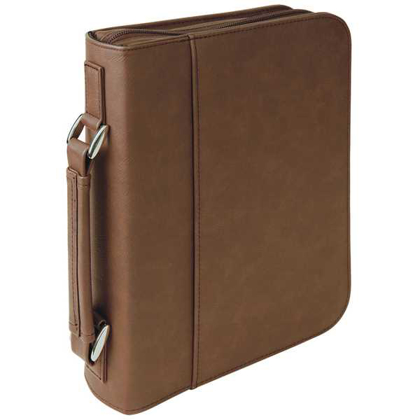 Picture of 7 1/2" x 10 3/4" Dark Brown Leatherette Book/Bible Cover with Handle & Zipper