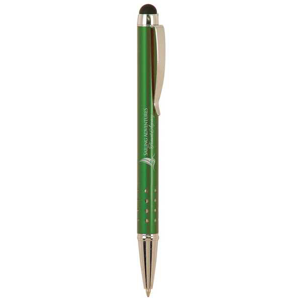 Picture of Green with Silver Trim Laserable Pen with Stylus