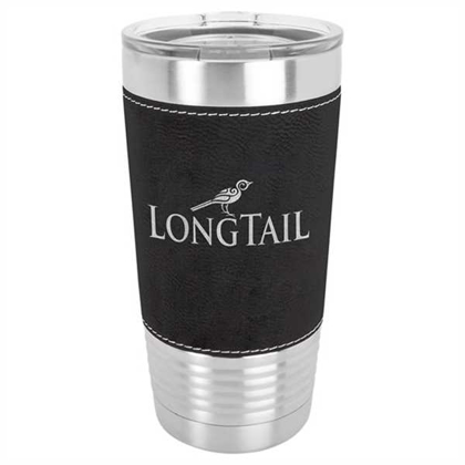 Picture of 20 oz. Black & Silver Laserable Leatherette Polar Camel Tumbler with Clear Lid