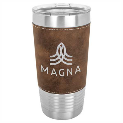 Picture of 20 oz. Rustic & Silver Laserable Leatherette Polar Camel Tumbler with Clear Lid