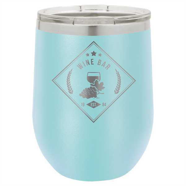Picture of Polar Camel 12 oz. Matte Light Blue Vacuum Insulated Stemless Wine Glass w/Lid