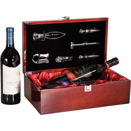 Picture of Rosewood Piano Finish Double Bottle Wine Box with Tools