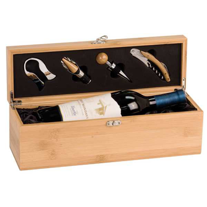 Picture of Bamboo Single Wine Box with Tools