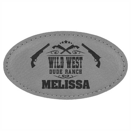 Picture of 3 1/4" x 1 3/4" Gray Laserable Leatherette Oval Badge Blank with Magnet