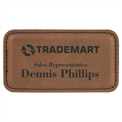 Picture of 3 1/4" x 1 3/4" Dark Brown Laserable Leatherette Badge Blank with Magnet