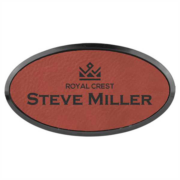 Picture of 3" x 1 1/2" Rose Laserable Leatherette Oval Badge & Frame
