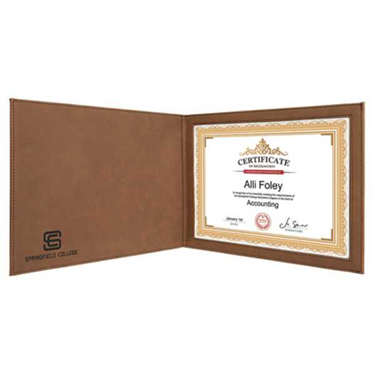 Picture of 9" x 12" Dark Brown Laserable Leatherette Certificate Holder for 8 1/2" x 11"