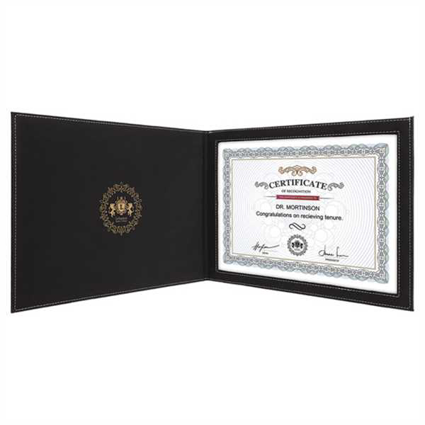 Picture of 9" x 12" Black/Gold Laserable Leatherette Certificate Holder for 8 1/2" x 11"