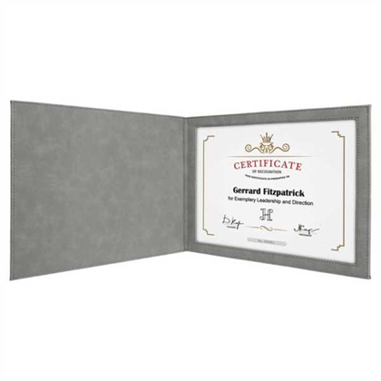 Picture of 9" x 12" Gray Laserable Leatherette Certificate Holder for 8 1/2" x 11"