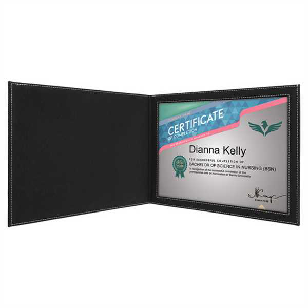 Picture of 9" x 12" Black/Silver Laserable Leatherette Certificate Holder for 8 1/2" x 11"