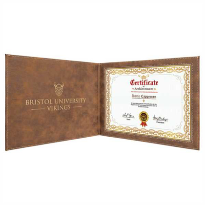 Picture of 9" x 12" Rustic/Gold Laserable Leatherette Certificate Holder for 8 1/2" x 11"