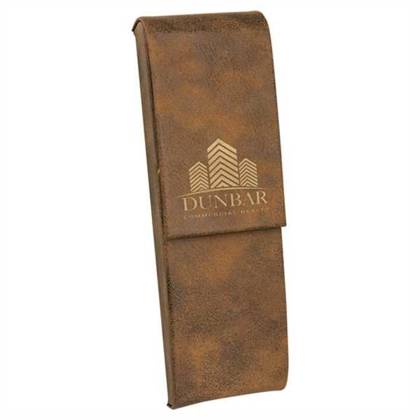 Picture of 6 1/2" x 2" Rustic/Gold Laserable Leatherette Double Pen Case