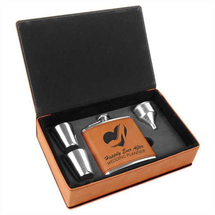 Picture of 6 oz. Rawhide Laserable Leatherette Flask Gift Set