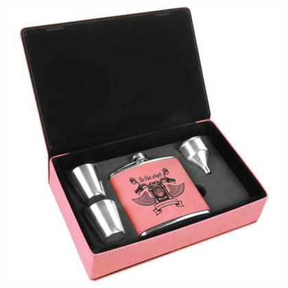 Picture of 6 oz. Pink Laserable Leatherette Flask Gift Set