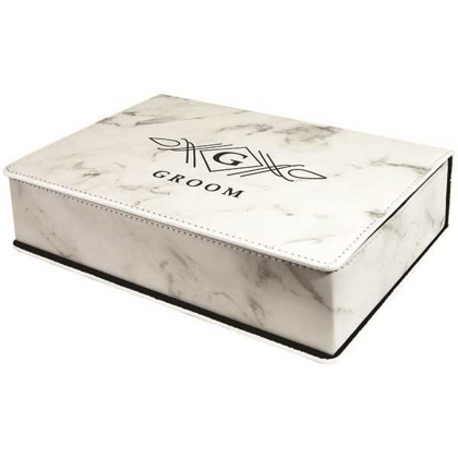 Picture of 6 oz. White Marble Laserable Leatherette Flask Gift Set