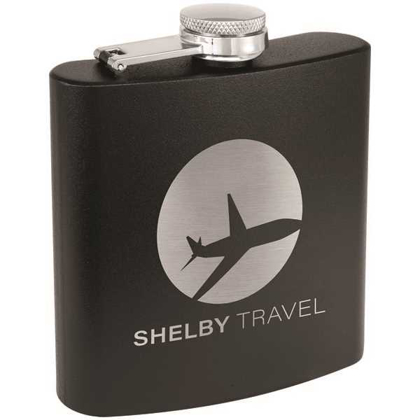 Picture of 6 oz. Matte Black Powder Coated Laserable Stainless Steel Flask