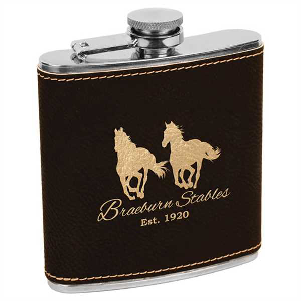 Picture of 6 oz. Black/Gold Laserable Leatherette Stainless Steel Flask