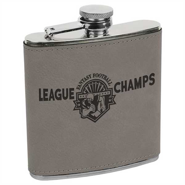 Picture of 6 oz. Gray Laserable Leatherette Stainless Steel Flask