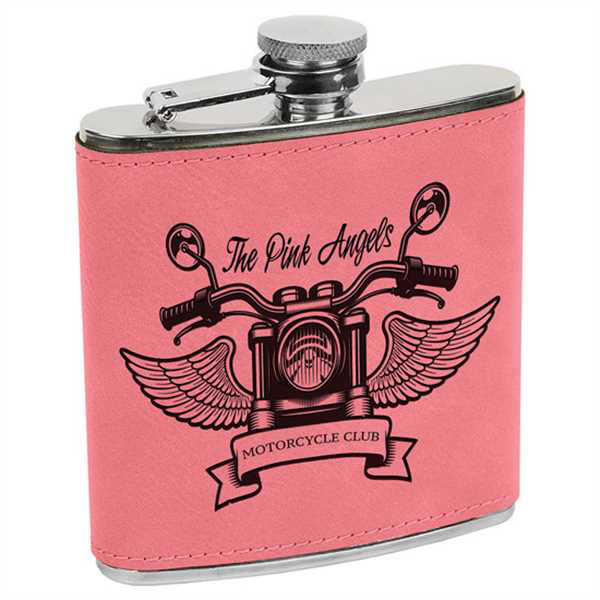 Picture of 6 oz. Pink Laserable Leatherette Stainless Steel Flask