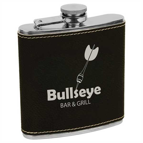 Picture of 6 oz. Black/Silver Laserable Leatherette Stainless Steel Flask