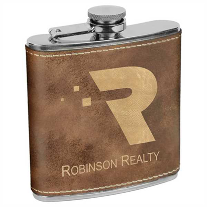 Picture of 6 oz. Rustic/Gold Laserable Leatherette Stainless Steel Flask