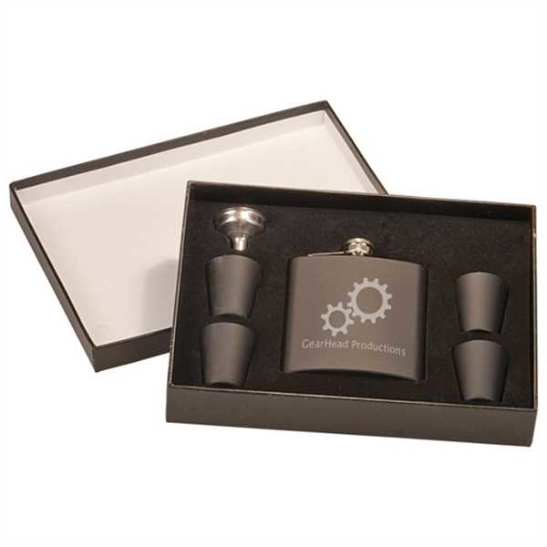 Picture of 6 oz. Matte Black Flask Set in Black Presentation Box