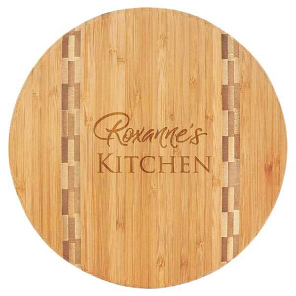 Picture of 9 3/4" Round Bamboo Cutting Board with Butcher Block Inlay