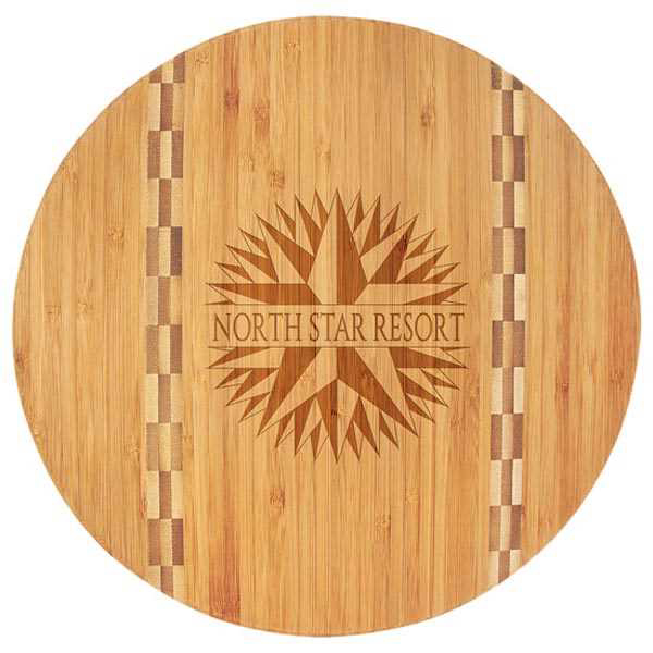 Picture of 11 3/4" Round Bamboo Cutting Board with Butcher Block Inlay