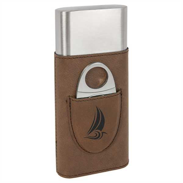 Picture of Dark Brown Laserable Leatherette Cigar Case with Cutter