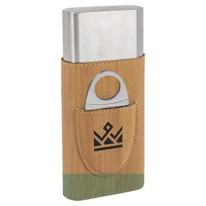 Picture of Bamboo Laserable Leatherette Cigar Case with Cutter