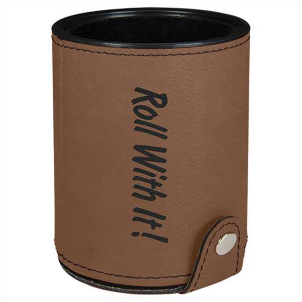 Picture of Dark Brown Laserable Leatherette Dice Cup with 5 Dice