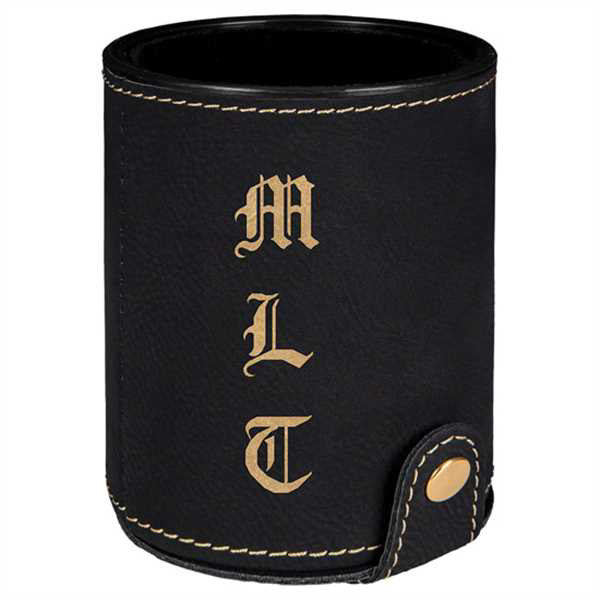 Picture of Black/Gold Laserable Leatherette Dice Cup with 5 Dice