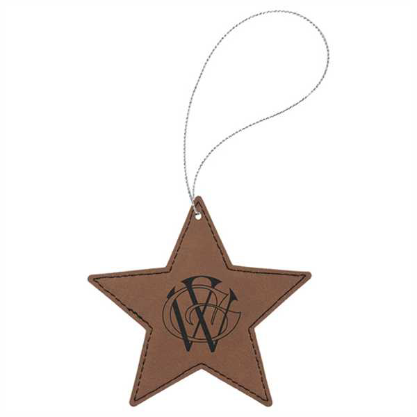 Picture of Dark Brown Laserable Leatherette Star Ornament with Silver String