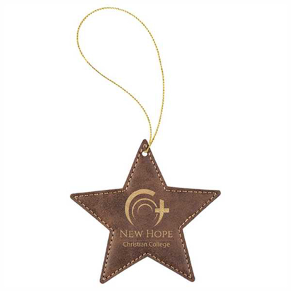 Picture of Rustic & Gold Laserable Leatherette Star Ornament with Gold String