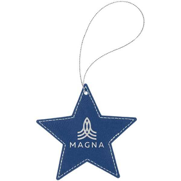 Picture of Blue/Silver Laserable Leatherette Star Ornament with Silver String