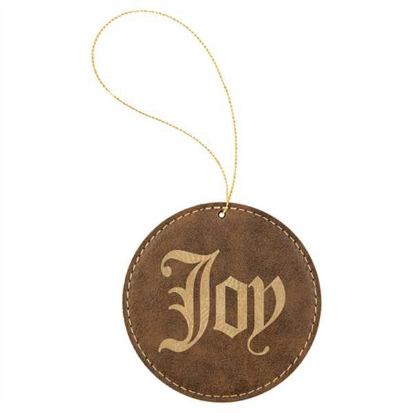Picture of Rustic & Gold Laserable Leatherette Round Ornament with Gold String