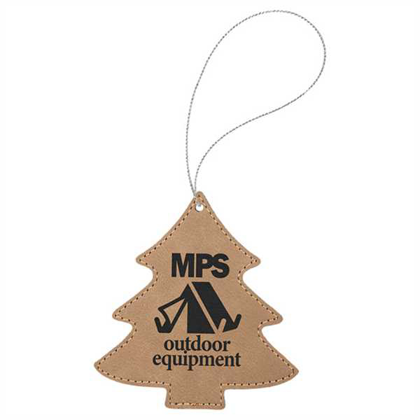 Picture of Light Brown Laserable Leatherette Tree Ornament with Gold String