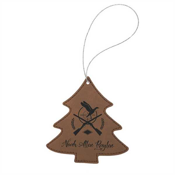 Picture of Dark Brown Laserable Leatherette Tree Ornament with Gold String