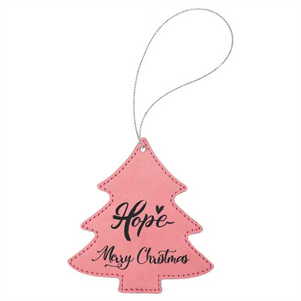 Picture of Pink Laserable Leatherette Tree Ornament with Gold String