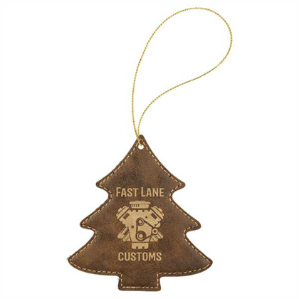Picture of Rustic & Gold Laserable Leatherette Tree Ornament with Gold String
