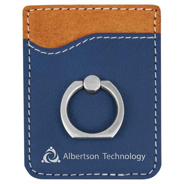 Picture of Blue/Silver Laserable Leatherette Phone Wallet with Silver Ring