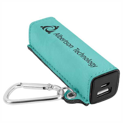 Picture of Teal Laserable Leatherette 200 mAh Power Bank with USB Cord