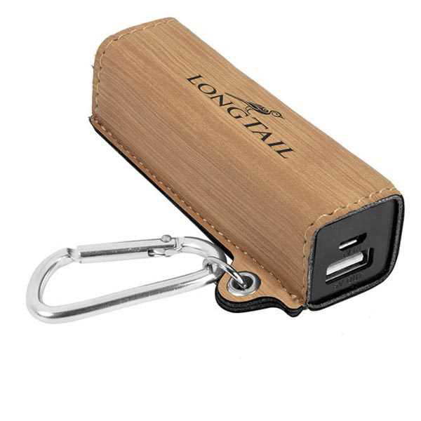 Picture of Bamboo Laserable Leatherette 2200 mAh Power Bank with USB Cord